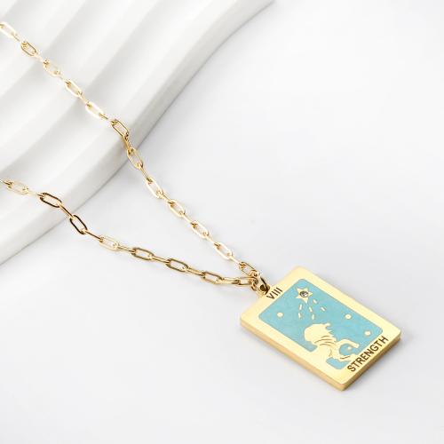 Stainless Steel Jewelry Necklace 304 Stainless Steel with enamel with 50mm extender chain Rectangle gold color plated fashion jewelry & for woman & with rhinestone nickel lead & cadmium free Length Approx 450 mm Sold By PC