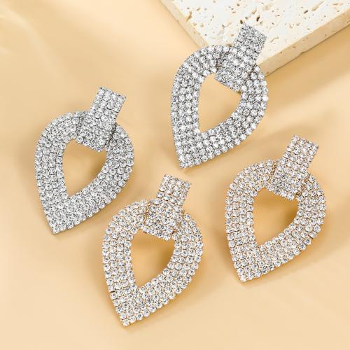 Zinc Alloy Stud Earring Heart fashion jewelry & for woman & with rhinestone & hollow nickel lead & cadmium free Sold By Pair