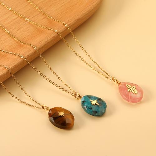Stainless Steel Jewelry Necklace 304 Stainless Steel with Stone with 5cm extender chain gold color plated fashion jewelry & for woman nickel lead & cadmium free Length Approx 40 cm Sold By PC