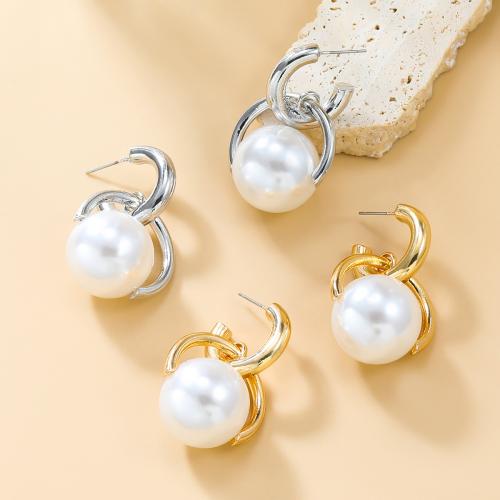 Zinc Alloy Stud Earring with Plastic Pearl plated fashion jewelry & for woman & hollow nickel lead & cadmium free Sold By Pair