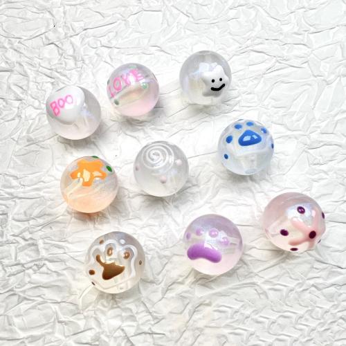 Perle acrylique, avec émail, Rond, dessiné à la main, envoyé au hasard & DIY & lumineux, couleurs mélangées, 16mm, Environ 200PC/sac, Vendu par sac