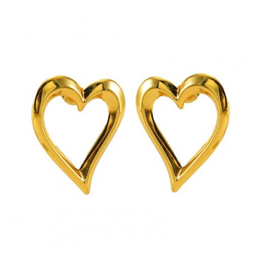 Stainless Steel Stud Earrings, 304 Stainless Steel, Heart, 18K gold plated, fashion jewelry & for woman & hollow, nickel, lead & cadmium free, 30x31mm, Sold By Pair
