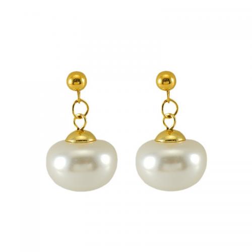 Edelstahl Ohrringe, 304 Edelstahl, mit Kunststoff Perlen, 18K vergoldet, Modeschmuck & für Frau, frei von Nickel, Blei & Kadmium, 24x14mm, verkauft von Paar
