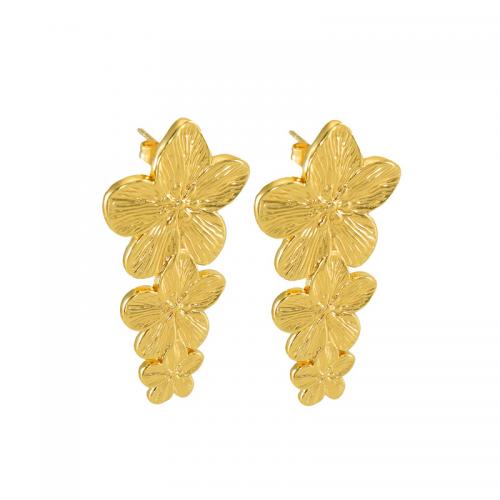 Stainless Steel Stud Earrings 304 Stainless Steel Flower 18K gold plated fashion jewelry & for woman nickel lead & cadmium free Sold By Pair
