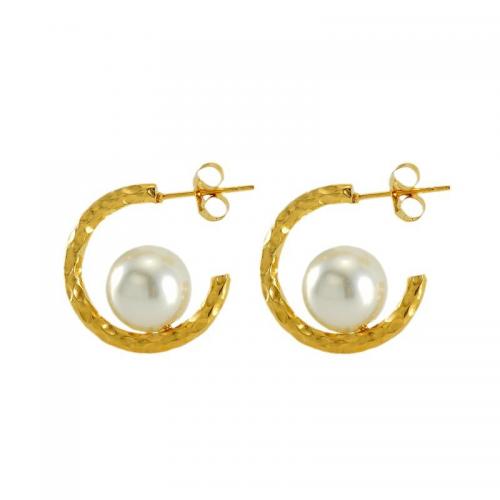 Edelstahl Ohrringe, 304 Edelstahl, mit Kunststoff Perlen, 18K vergoldet, Modeschmuck & für Frau, frei von Nickel, Blei & Kadmium, 19x19mm, verkauft von Paar