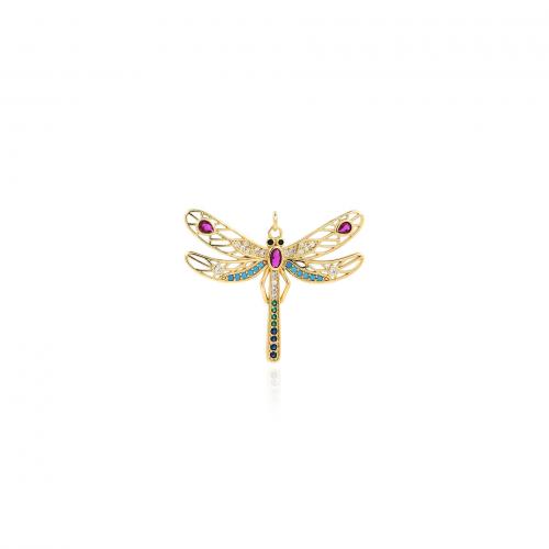 Cubic Zirconia Micro Pave Brass Pendant Dragonfly 18K gold plated fashion jewelry & DIY & micro pave cubic zirconia mixed colors nickel lead & cadmium free Sold By PC