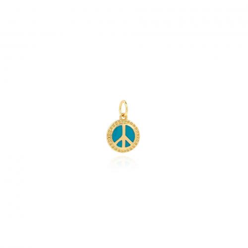 Brass Jewelry Pendants Flat Round 18K gold plated fashion jewelry & DIY & enamel blue nickel lead & cadmium free Sold By PC