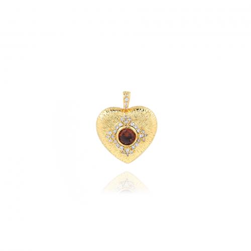 Cubic Zirconia Micro Pave Brass Pendant Heart 18K gold plated fashion jewelry & DIY & micro pave cubic zirconia red nickel lead & cadmium free Sold By PC