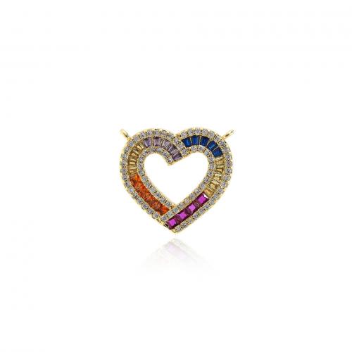 Cubic Zirconia Micro Pave Brass Pendant Heart 18K gold plated fashion jewelry & DIY & micro pave cubic zirconia & double-hole & hollow mixed colors nickel lead & cadmium free Sold By PC