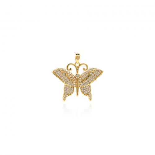 Cubic Zirconia Micro Pave Brass Pendant Butterfly 18K gold plated fashion jewelry & DIY & micro pave cubic zirconia nickel lead & cadmium free Sold By PC