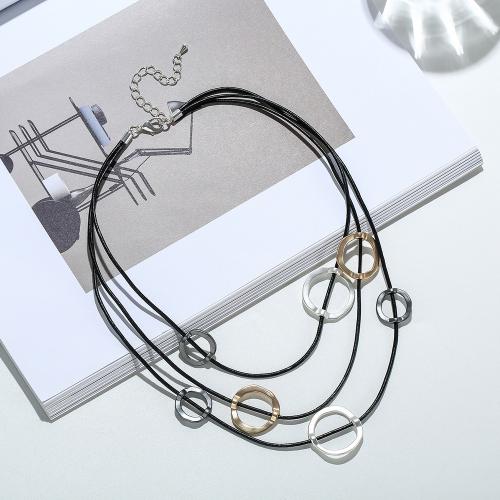 Zinek svetr řetěz náhrdelník, s kožená šňůra, s 7.5cm extender řetězce, módní šperky & pro ženy, nikl, olovo a kadmium zdarma, Délka Cca 45 cm, Prodáno By PC