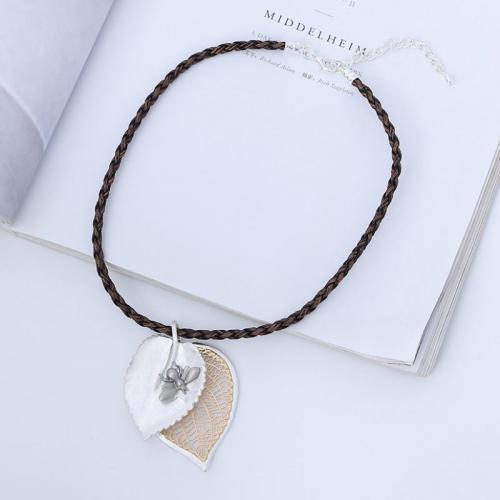 Tibetan Style Jewelry Necklace, with leather cord, Leaf, fashion jewelry & for woman, nickel, lead & cadmium free, Length:Approx 45 cm, Sold By PC