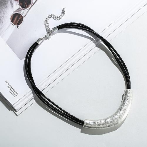 Zinc Alloy Jewelry Necklace with leather cord with 7.5cm extender chain plated fashion jewelry & for woman nickel lead & cadmium free Length Approx 45 cm Sold By PC