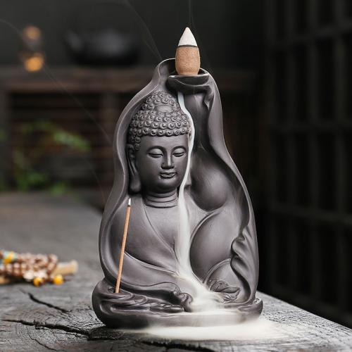Backflow Incense Burner Purple Clay Buddha half handmade for home and office & durable & multifunctional nickel lead & cadmium free Sold By PC