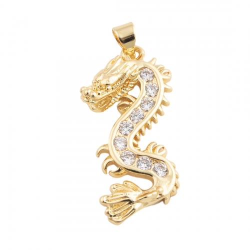 Cubic Zirconia Micro Pave Brass Pendant, Dragon, fashion jewelry & Unisex & micro pave cubic zirconia, golden, nickel, lead & cadmium free, 31.50x16mm, Sold By PC