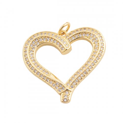 Cubic Zirconia Micro Pave Brass Pendant, Heart, fashion jewelry & Unisex & micro pave cubic zirconia, golden, nickel, lead & cadmium free, 24x26.50mm, Sold By PC