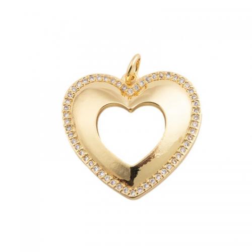 Cubic Zirconia Micro Pave Brass Pendant, Heart, fashion jewelry & Unisex & micro pave cubic zirconia, golden, nickel, lead & cadmium free, 21.50x22mm, Sold By PC