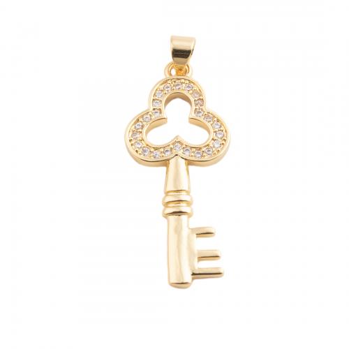 Cubic Zirconia Micro Pave Brass Pendant Key fashion jewelry & Unisex & micro pave cubic zirconia golden nickel lead & cadmium free Sold By PC
