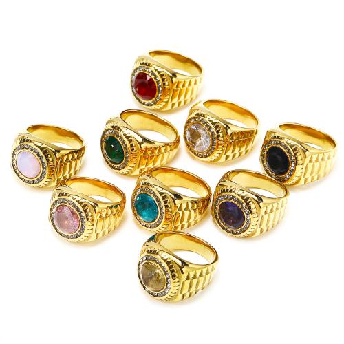 Titanium Čelik Finger Ring, bez spolne razlike & različite veličine za izbor & s Rhinestone, više boja za izbor, Prodano By PC