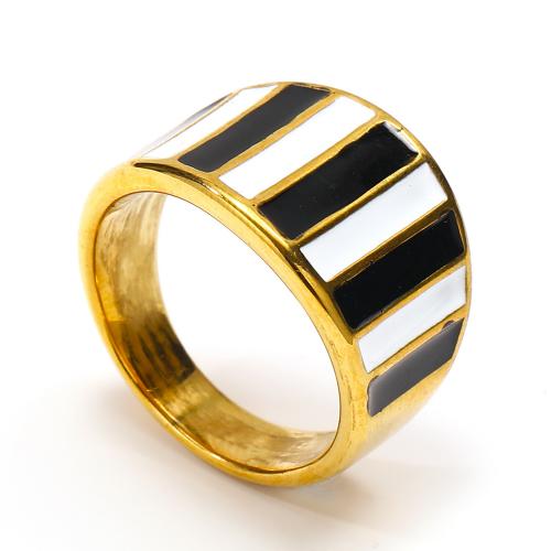 Titantium Steel δάχτυλο του δακτυλίου, Titanium Steel, διαφορετικά στυλ για την επιλογή & για τη γυναίκα & σμάλτο, χρυσαφένιος, Sold Με PC