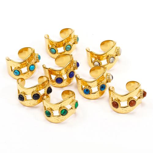 Titantium Steel finger ring, Titan Stål, med Ädelsten, 18K guldpläterad, mode smycken & olika material för val & för kvinna, gyllene, Säljs av PC