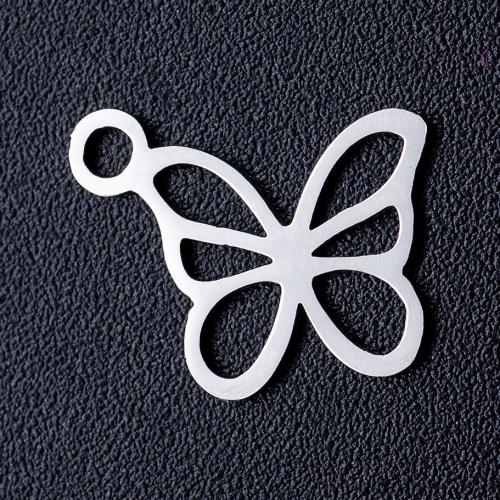 Titanium Steel Pendants, Butterfly, polished, DIY & hollow, original color, 12x10mm, Approx 10PCs/Bag, Sold By Bag