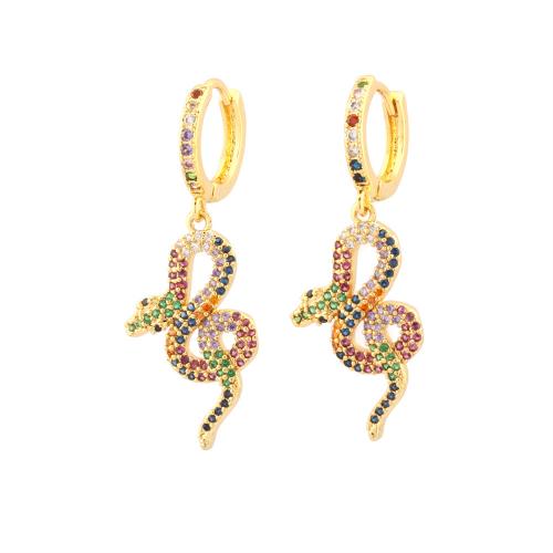 Cubic Zirconia Micro Pave Brass Earring, Snake, gold color plated, different styles for choice & micro pave cubic zirconia & for woman, more colors for choice, nickel, lead & cadmium free, Sold By Pair