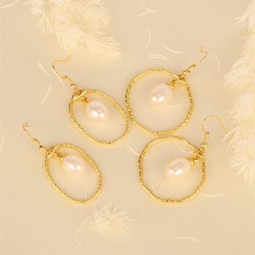 Brass Drop Earring with Freshwater Pearl gold color plated & for woman nickel lead & cadmium free Sold By Pair