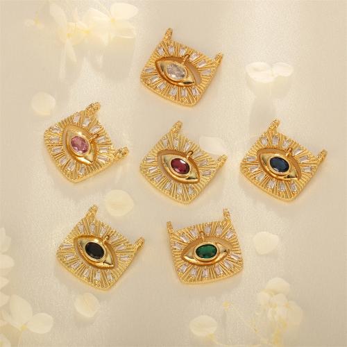 Evil Eye Pendants, Brass,  Square, gold color plated, DIY & micro pave cubic zirconia & enamel & double-hole, more colors for choice, nickel, lead & cadmium free, Sold By PC