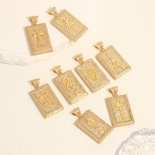 Cubic Zirconia Micro Pave Brass Pendant, Rectangle, gold color plated, DIY & different designs for choice & micro pave cubic zirconia, more colors for choice, nickel, lead & cadmium free, 24x39mm, Sold By PC