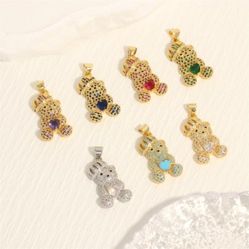 Cubic Zirconia Micro Pave Brass Pendant, Bear, gold color plated, DIY & micro pave cubic zirconia, more colors for choice, nickel, lead & cadmium free, 26x15mm, Sold By PC