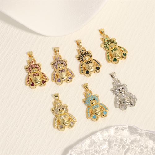 Cubic Zirconia Micro Pave Brass Pendant, Bear, gold color plated, DIY & micro pave cubic zirconia, more colors for choice, nickel, lead & cadmium free, 18x28mm, Sold By PC