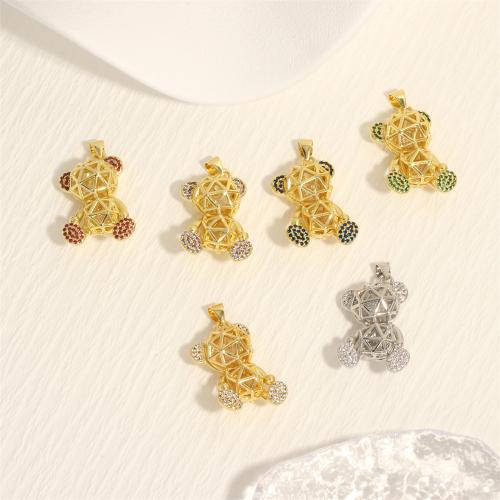 Cubic Zirconia Micro Pave Brass Pendant, Bear, gold color plated, DIY & micro pave cubic zirconia, more colors for choice, nickel, lead & cadmium free, 18x27mm, Sold By PC