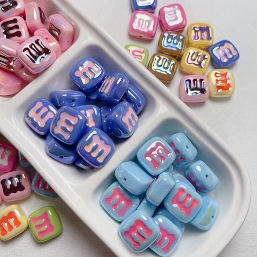 Plated Acrylic Beads, Resin, Square, UV plating, DIY, more colors for choice, 25mm, Approx 5PCs/Bag, Sold By Bag
