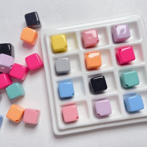 Acrylic Jewelry Beads,  Square, stoving varnish, DIY, more colors for choice, 15mm, Approx 10PCs/Bag, Sold By Bag