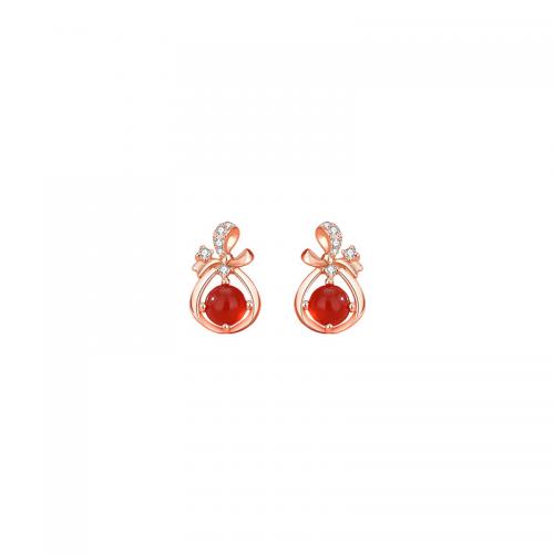 Cubic Zirconia Micro Pave Sterling Silver Earring 925 Sterling Silver with Red Agate plated micro pave cubic zirconia & for woman rose gold color Sold By Pair