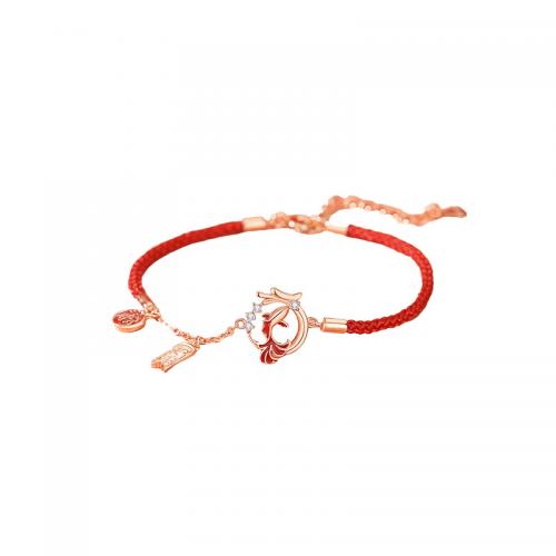 Bracelets en argent sterling, argent sterling 925, avec corde de cire, avec 4CM chaînes de rallonge, Placage, pavé de micro zircon & pour femme & autocollant époxyde, rouge, Longueur:Environ 16 cm, Vendu par PC