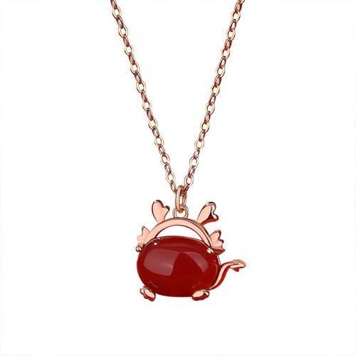 925 Sterling Silver Necklaces with Red Agate with 5CM extender chain plated for woman rose gold color Length Approx 40 cm Sold By PC