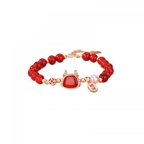 925 Sterling Silver Bangle Bracelet with Hetian Jade & Red Agate & Plastic Pearl with 4CM extender chain plated & for woman & enamel Length Approx 16 cm Sold By PC