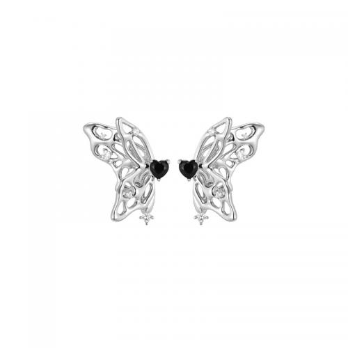 Zinc Alloy Stud Earring Butterfly plated & micro pave cubic zirconia & for woman earring length 25-32mm Sold By Pair