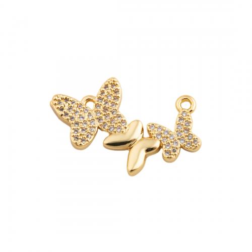 Cubic Zirconia Micro Pave Brass Pendant Butterfly micro pave cubic zirconia & for woman & double-hole golden nickel lead & cadmium free Sold By PC