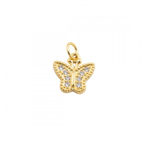 Cubic Zirconia Micro Pave Brass Pendant, Butterfly, fashion jewelry & Unisex & micro pave cubic zirconia, golden, nickel, lead & cadmium free, 11.50x11.50mm, Sold By PC