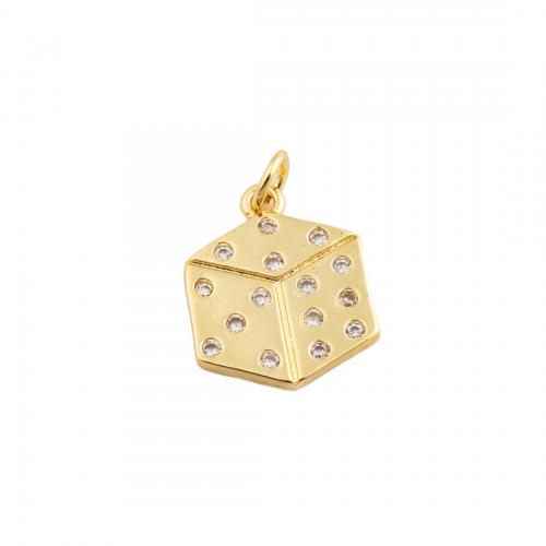 Cubic Zirconia Micro Pave Brass Pendant, Dice, Unisex & different size for choice & micro pave cubic zirconia, golden, nickel, lead & cadmium free, Sold By PC