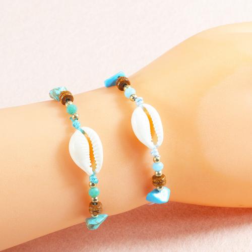 Fashion Bracelet & Bangle Jewelry Knot Cord with Natural Gravel & Shell & Zinc Alloy Shell handmade fashion jewelry & Unisex & adjustable 12mm Length Approx 8-28 cm Sold By PC