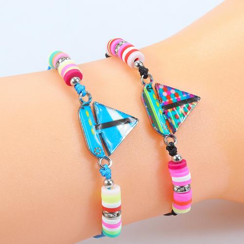 Fashion Bracelet & Bangle Jewelry Knot Cord with Polymer Clay & Zinc Alloy Sail Boat silver color plated fashion jewelry & Unisex & adjustable & enamel 17mm Length Approx 7-28 cm Sold By PC