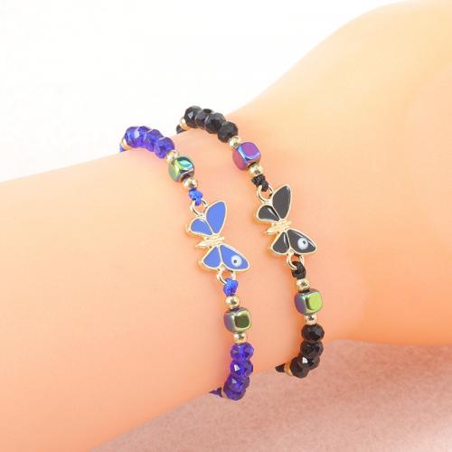 Evil Eye Jewelry Bracelet, Knot Cord, with Resin & Tibetan Style, Butterfly, gold color plated, fashion jewelry & adjustable & for woman & enamel, more colors for choice, 14x10mm, Length:Approx 9-28 cm, Sold By PC