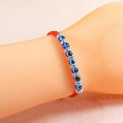 Evil Eye Jewelry Bracelet Knot Cord with Resin & Zinc Alloy handmade fashion jewelry & Unisex & adjustable 6mm Length Approx 14-28 cm Sold By PC
