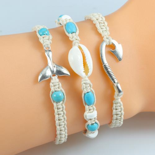 Fashion Bracelet & Bangle Jewelry, Knot Cord, with Shell & Tibetan Style, handmade, fashion jewelry & Unisex & adjustable, more colors for choice, Length:Approx 17-28 cm, Sold By Set