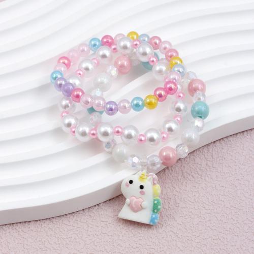 Children Bracelet & Bangle Acrylic Unicorn cute & three pieces & for children multi-colored Length 4.5 cm Sold By PC