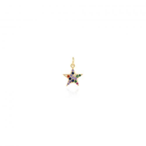 Cubic Zirconia Micro Pave Brass Pendant, Star, gold color plated, DIY & micro pave cubic zirconia, multi-colored, nickel, lead & cadmium free, 16x12x1.30mm, Sold By PC